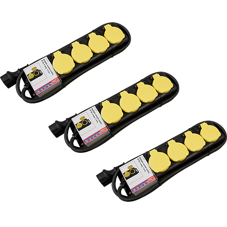 Prelungitor cu capac P4, IP44 N/G, 1.4, 1.5mm, galben, 4 prize