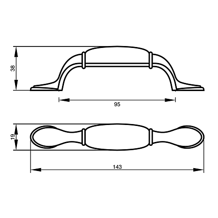 Maner Teko TIP5 2015B-96-02, zamac + portelan, antichizat, 96 mm