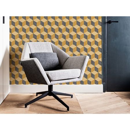 Tapet vinil Cubiq 220367, galben, model geometric 3D, 10 x 0.53 m