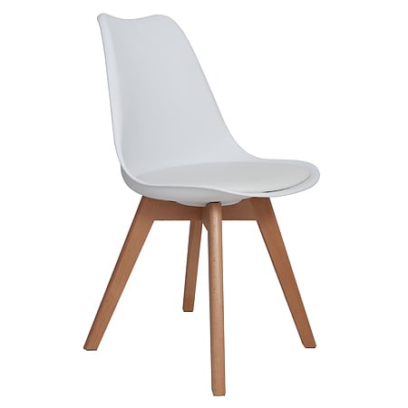 Scaun bucatarie tapitat alb Depozitul de scaune Celia, piele ecologica, cadru lemn, max. 110 kg, 48.5 x 50 x 82.5 cm