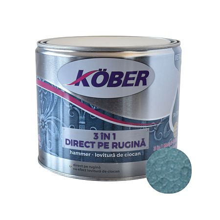 Vopsea alchidica pentru metal Kober 3 in 1 Hammer, interior/exterior,  albastru luminos, 2,5 l