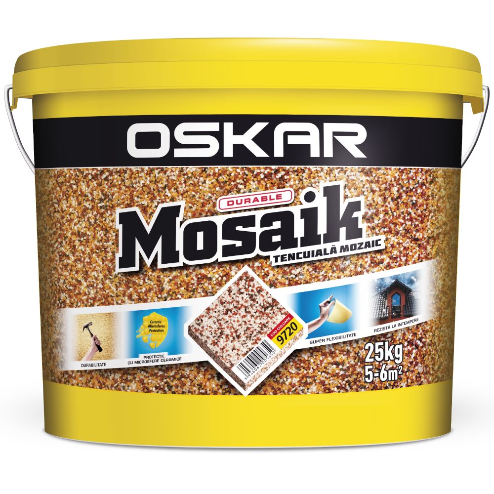 Tencuiala decorativa mozaicata Oskar Mosaik, granulatie 1.2-1.8 mm, interior/exterior, piatra colorata 9720, 25 kg 1.2-1.8