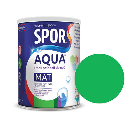 Email mat Spor Aqua, pentru lemn/metal, interior/exterior, pe baza de apa, verde kiwi, 0.6 l