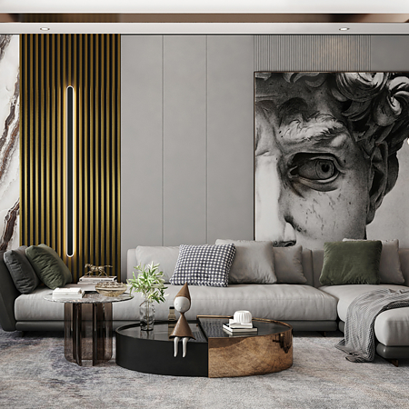 Panou decorativ Linea Slim, 3 lamele, MDF, auriu/negru, interior, 265 x 15 cm