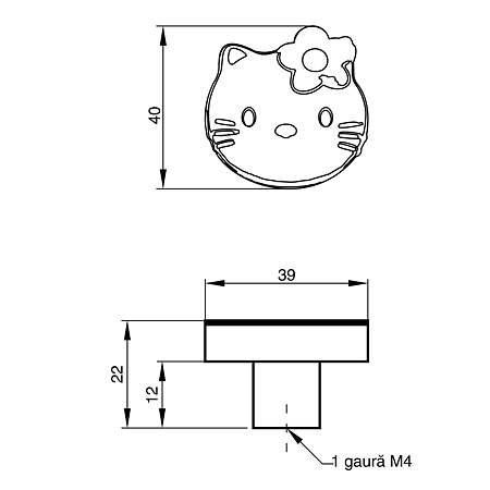 Buton 8807, model pisicuta roz, silicon, 40 x 39 x 22 mm
