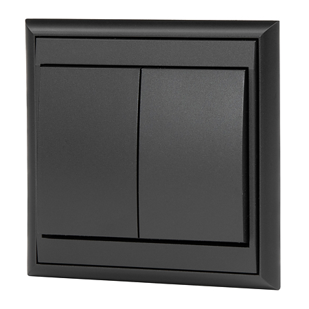 Comutator iluminat dublu Luna, plastic, negru mat