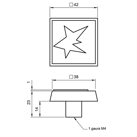 Buton AM059, model stea, galben/albastru, 42 x 42 x 23 mm