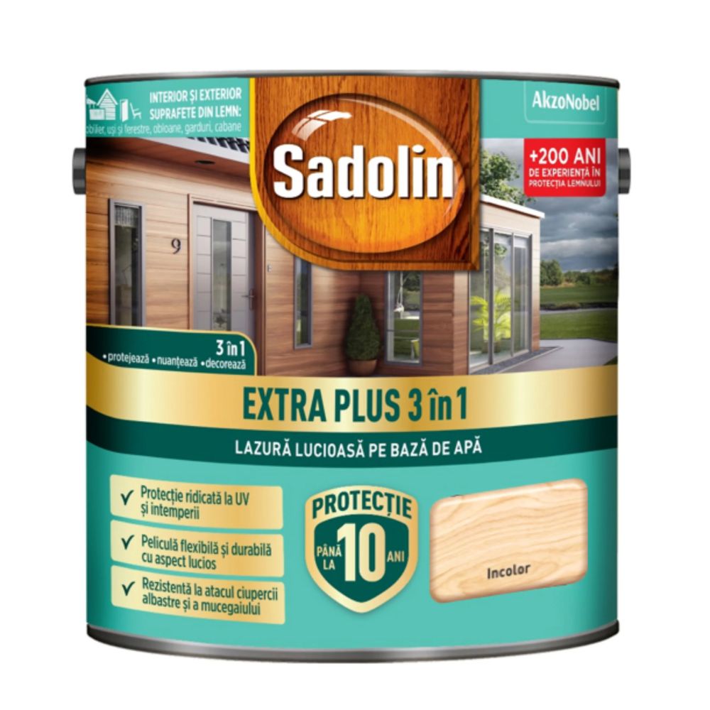 Lazrua lemn Sadolin Extra Plus 3 in1, interior/exterior, incolor, 2.5 l 2.5