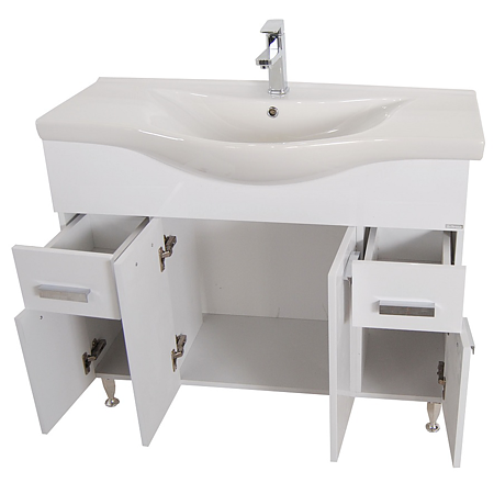 Set Mobila baie Badenmob Seria 169, PAL + MDF, baza, lavoar, oglinda, alb,  100 cm
