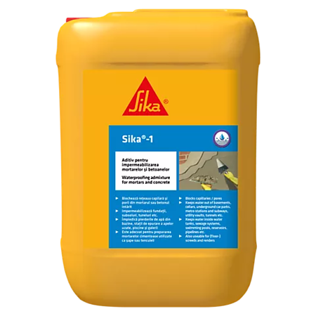 Aditiv de impermeabilizare betoane/mortare Sika-1, galben, 5 kg