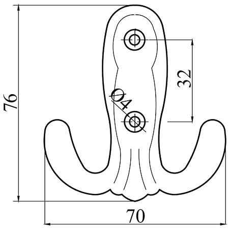 Cuier clasic mic, zamac, crom, 70 x 76 mm