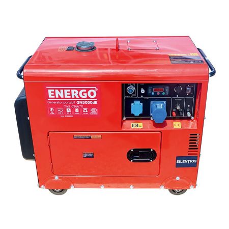 Generator portabil carcasat pe roti Energo Primax GN5000dE, diesel, 5 KW, rezervor 15 l