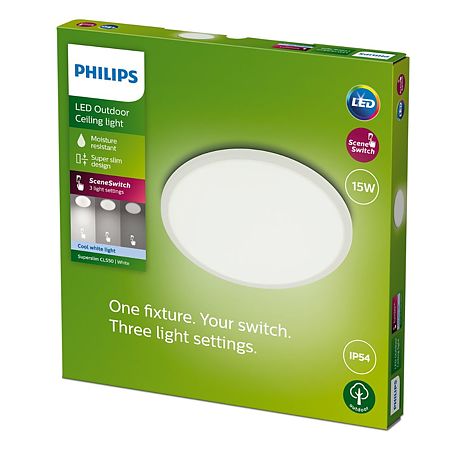 Corp de iluminat exterior Philips SuperSlim, alb, IP54, 1x15 W, 25 cm