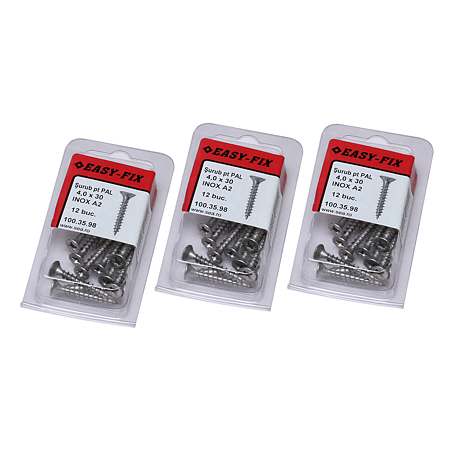 Set holsuruburi, cap inecat, inox, 4 x 30 mm, 12 bucati