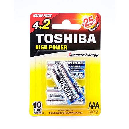Baterii Toshiba High Power, alcaline, AAA/R3, blister 4+2 bucati