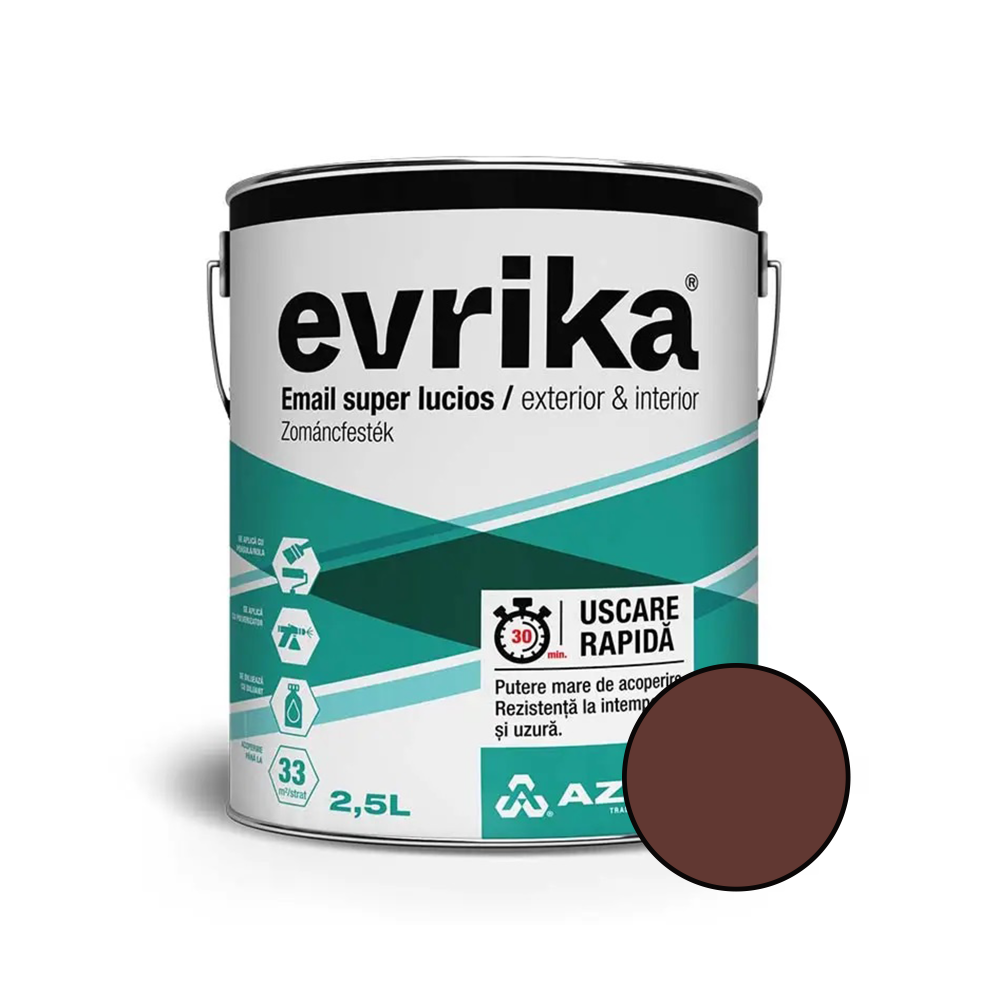 Email alchidic Evrika S5002, pentru metal/lemn/zidarie, interior/exterior, maro RAL 8015, 2.5 l 2.5