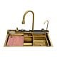 Chiuveta bucatarie inox Hausberg, aurie, dreptunghiulara, cuva stanga / dreapta, 75 x 46 cm, adancime cuva 21.5 cm + baterie cu display digital + baterie filtru apa + dozator detergent + suport spalare pahare + 2 tavite uscare + tocator lemn