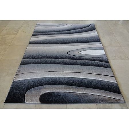 Covor modern Geo Hand Carved 7548, polipropilena heat set, model abstract gri-alb, 160 x 220 cm Covor modern Geo Hand Carved 7548, polipropilena heat set, model abstract gri-alb, 160 x 220 cm