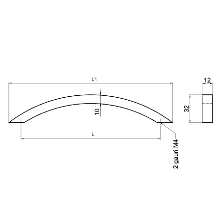 Maner aluminiu Baris 224 mm, crom