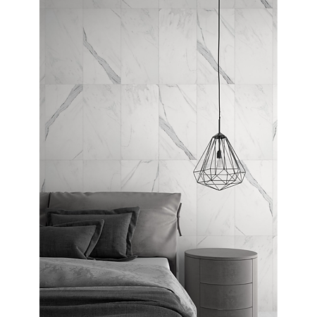 Gresie portelanata Calacatta, exterior/interior alb lucios, dreptunghiulara, 120 x 60 cm