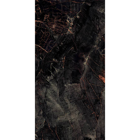 Gresie interior/exterior portelanata glazurata Fossil Agate, negru, lucios, 9 mm, 80 x 160 cm