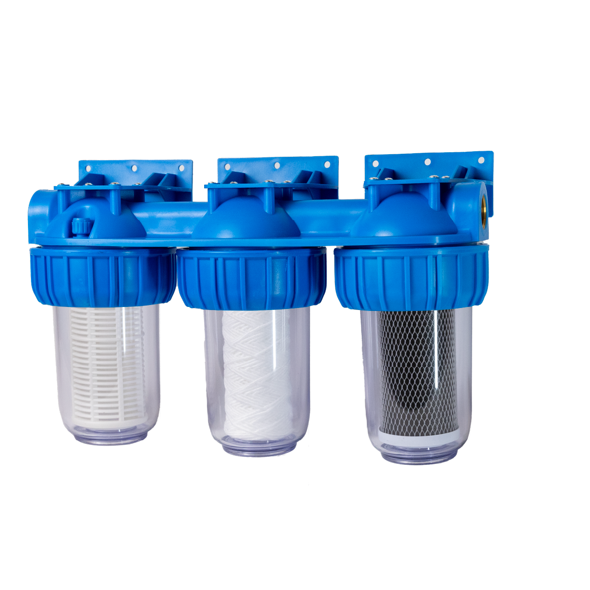 Filtru triplex de apa, carbune + polipropilena + sita, 5 cu 3/4 in linie