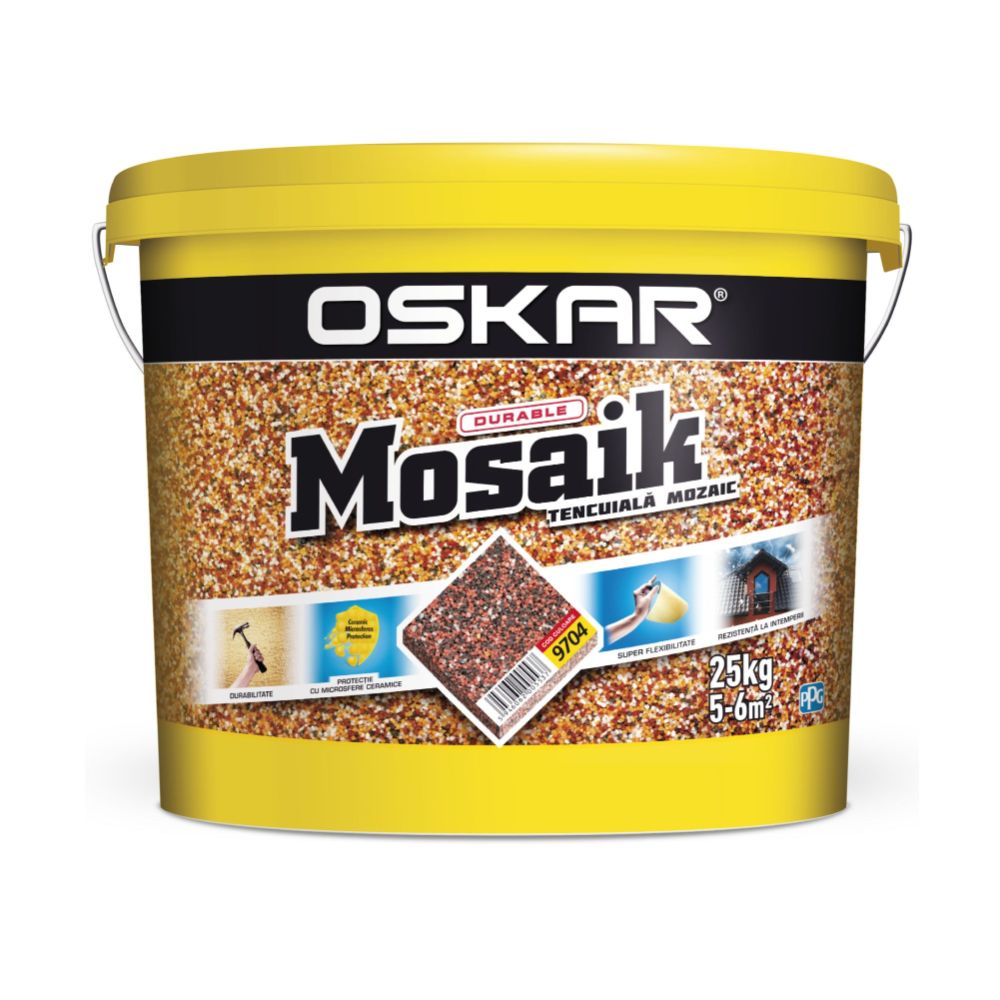 Tencuiala decorativa mozaicata Oskar Mosaik, granulatie 1.2-1.8 mm, interior/exterior, piatra colorata 9704, 25 kg 1.2-1.8