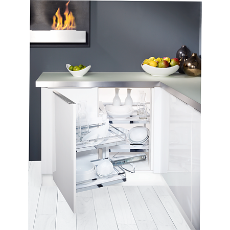 Piesa pentru extensie rotativa Magic Corner Kesseboehmer, pentru dulap de colt, cu amortizor, alb, deschidere dreapta