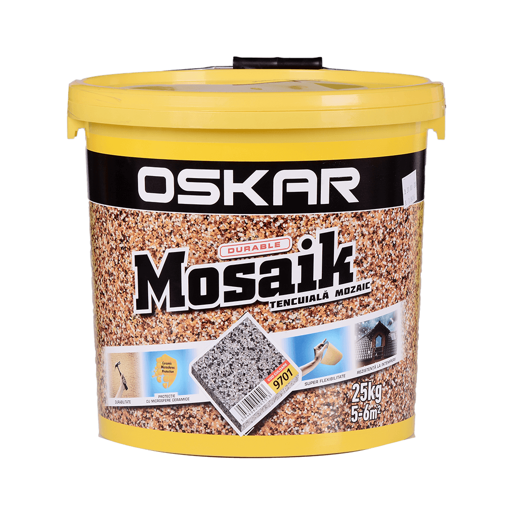 Tencuiala decorativa mozaicata Oskar Mosaik, granulatie 1.2-1.8 mm, interior/exterior, piatra colorata 9701, 25 kg 1.2-1.8