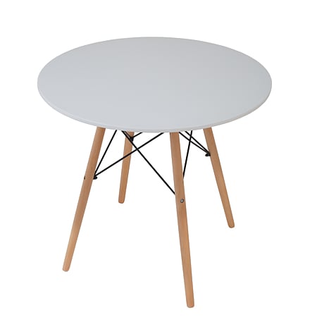 Masa living Eliza, blat rotund MDF vopsit, 18 mm, suport metalic, picioare lemn de fag, alb, Ø 90 cm