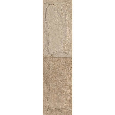 Gresie portelanata interior-exterior Kai Ceramics Samos, bej, aspect de piatra, finisaj rustic, 15,5 x 60,5 cm