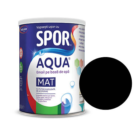 Email mat Spor Aqua, pentru lemn/metal, interior/exterior, pe baza de apa, negru, 0.6 l