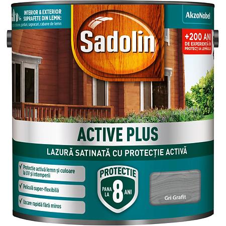 Lazura satinata pentru protectia lemnului Sadolin Active Plus WB, gri grafit, interior/exterior, 0.75 l