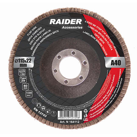  Disc abraziv, pentru utilizare universala, Raider A40, 115 mm, granulatie 40