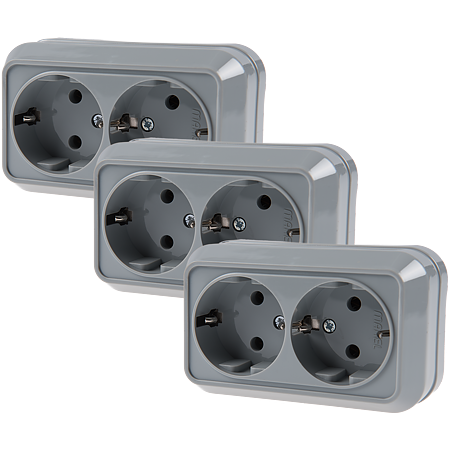 Priza dubla Makel 45082, montaj aparent, IP44, gri
