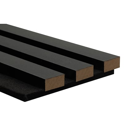 Panou riflaj acustic negru uni, MDF, suport feltru 8 mm, interior, 2600 x 144 x 20 mm