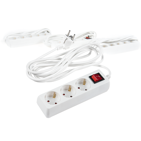 Prelungitor cu 3 prize Schuko, cablu 3 x 1,5 mm si lungime de 5 m, protectie copii, alb