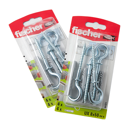 Diblu din nailon cu surub carlig, Fischer UX, 8 x 50 mm, 5,5 x 84 mm, 4 buc