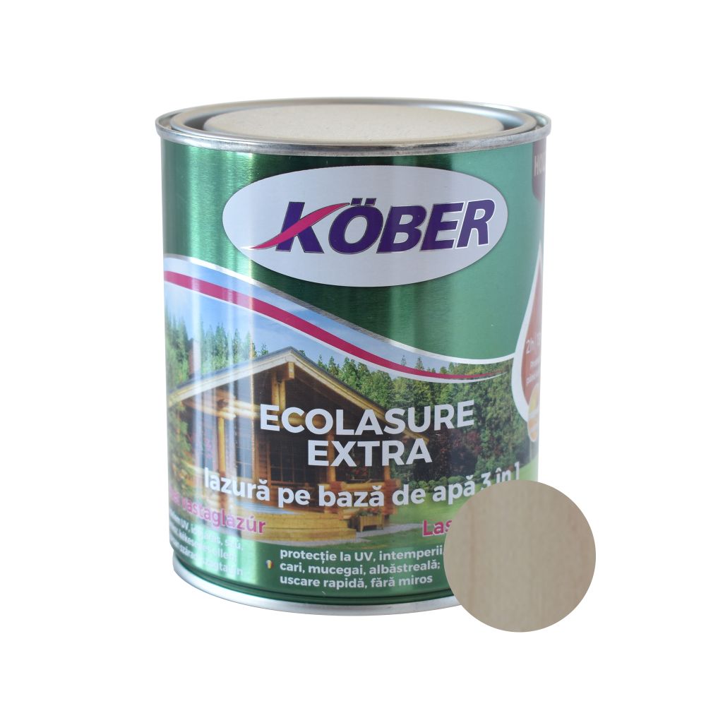 Lazură  Kober Ecolasure Extra 3 in 1 pentru lemn, pe baza de apa, incolor, 0.75 l 0.75