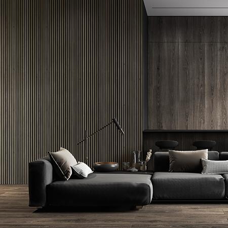 Panou decorativ Linea Acustic, 6 lamele, MDF, maro/negru, interior, 265 x 24.5 x 2.2 cm