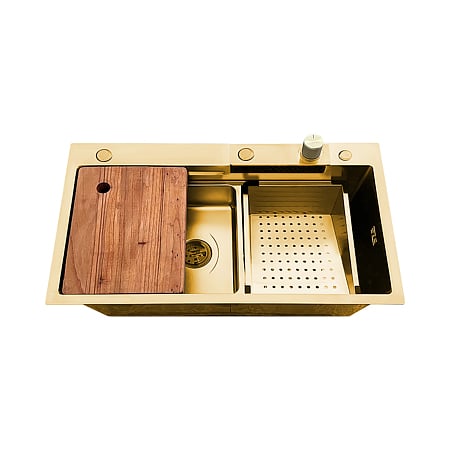 Chiuveta bucatarie SanDonna HD6850, baterie inclusa, inox, auriu, 1 cuva, 680 x 500 x 200 mm