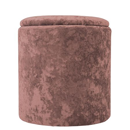Taburet Nadia, stofa roz E45, cu spatiu depozitare, rotund, 37 x 37 x 42 cm