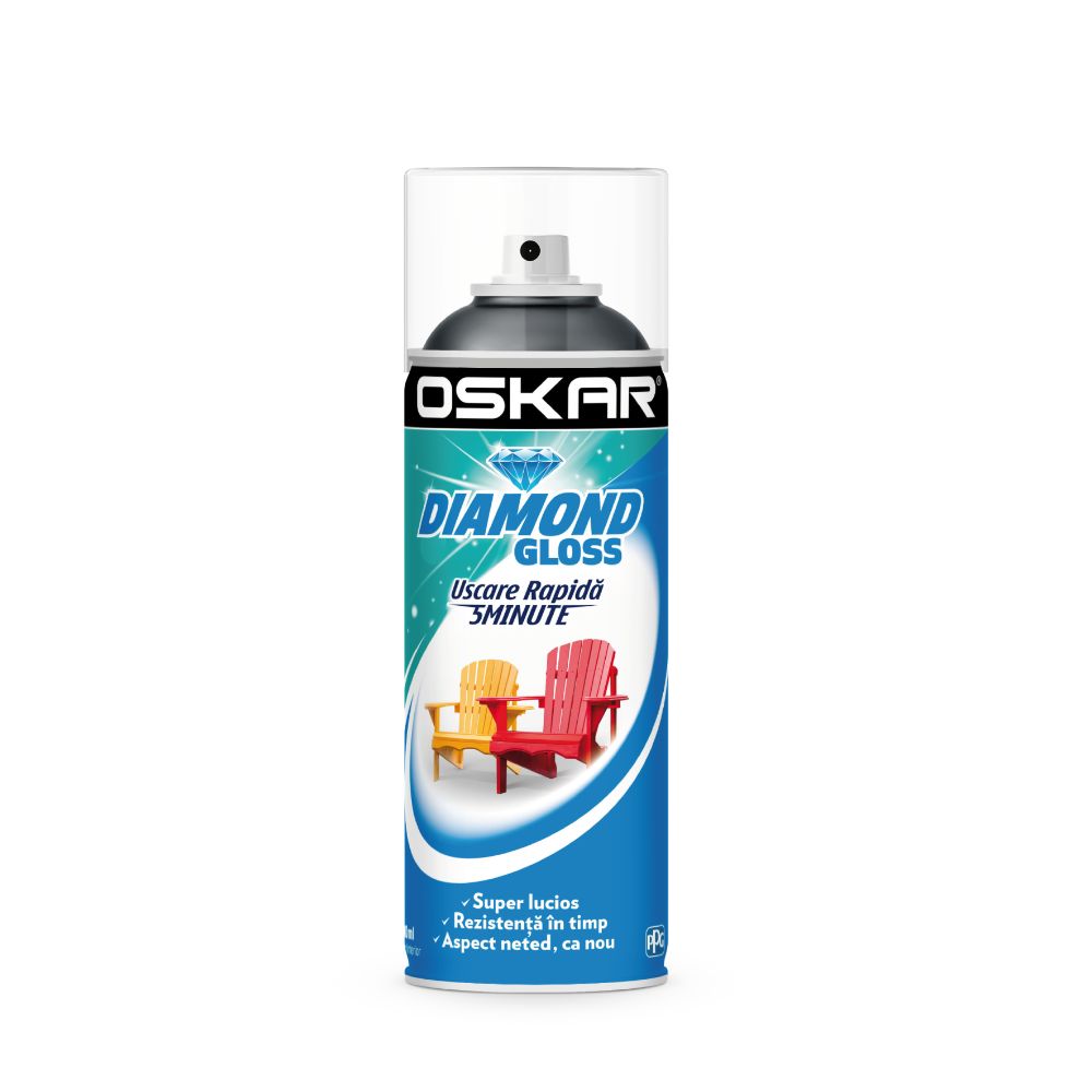 Vopsea spray pentru lemn / metal / ceramica Oskar Diamond Gloss, gri RAL 7011, lucios, interior/exterior, 400 ml 400