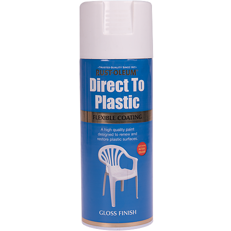 Vopsea spray direct pe plastic Rust-Oleum, alb, lucios, interior/exterior, 400 ml