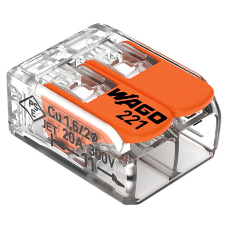 Conector imbinare cu parghii Wago Push Wire, pentru conductori unifilari, 2 x 4 mmp, 30 A, transparent, 16 bucati