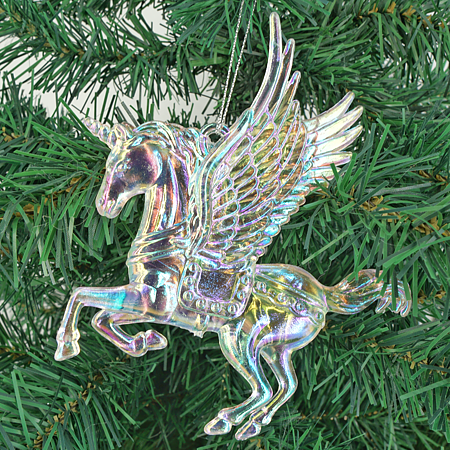 Decoratiune de Craciun unicorn iridescent cu gliter, plastic, 12 cm
