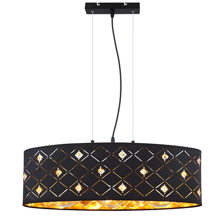Suspensie Abbey 15448H2, 3 x E27, 180W, 650 mm, negru + auriu