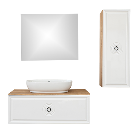 Coloana baie Sanitop Greta, montaj suspendat, o usa, MDF/PAL, alb/auriu, 35 x 28 x 100 cm