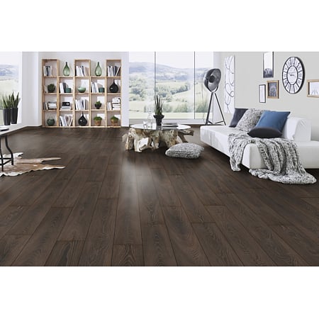Parchet laminat 10 mm Kronospan Atlantic K479 Espresso Carpenter Oak, nuanta medie, clasa de trafic 33, twin click + si 1click2go pure +, 1288 x 195 mm