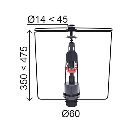 Mecanism WC Aquacontrol Wirquin, o comanda, functie Start-Stop, buton gri, racord 2", ABS